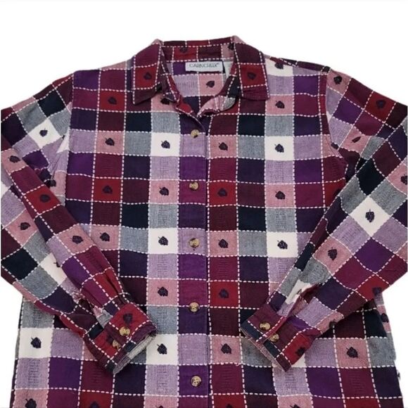 Vintage 80s Cabin Creek Checkered Plaid Embroidered Grape Longsleeve Shirt Small - Picture 4 of 8